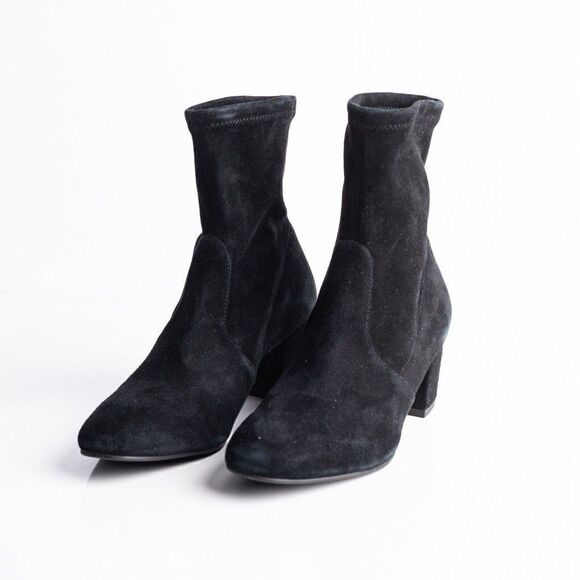 Stuart Weitzman Siggy 60 Black Suede Leather Stretch Sock Boots 36.5 US 6 New - Picture 1 of 10